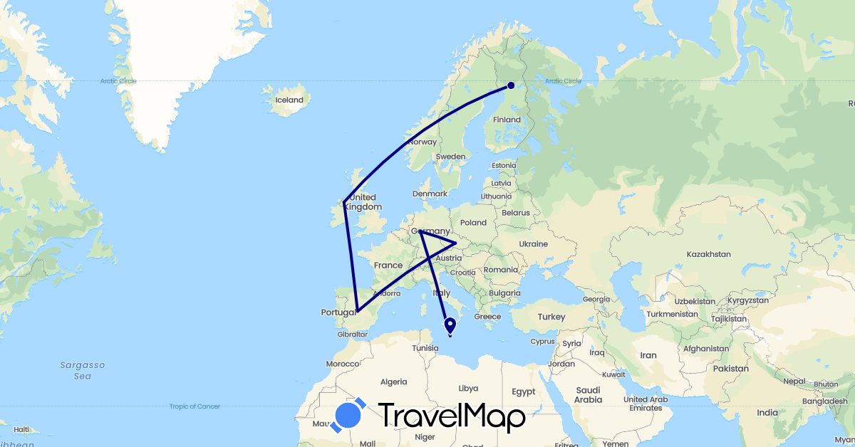 TravelMap itinerary: driving in Czech Republic, Germany, Finland, United Kingdom, Malta (Europe)